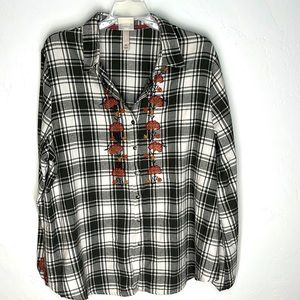 Knox Rose grey / cream Flannel with rust color embroidery size XL